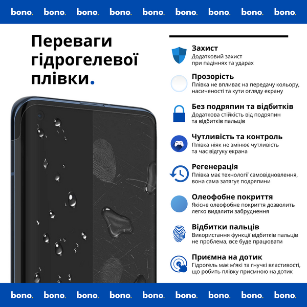 Комплект гідрогелевих плівок (3шт) bono SuperClear+ для Xiaomi Redmi Note 11 (Chinese) 963283 фото